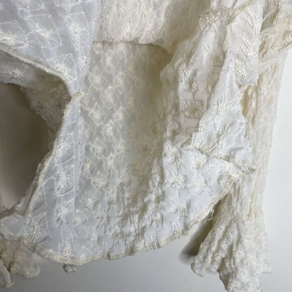 Hand Jive Cream Sheer Ruffle Textured Retro Style Lace Blouse Top Size Small - Picture 6 of 12